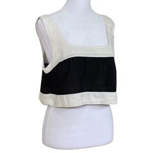 Haute Hippie Linen Blend Off White Black Sleeveless Crop Tank Top Sz M Summer
